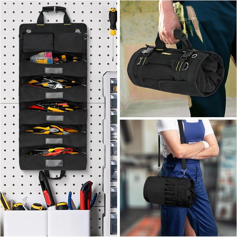 LEFORZ Tool Bag,Large Roll Up Tool Bag Organizer,13 Pockets Tool Roll Storage Pouch,Heavy Duty Portable Tool Storage Carrier Bag for Men,Mechanic,Electrician & Hobbyist,Black - Image 5